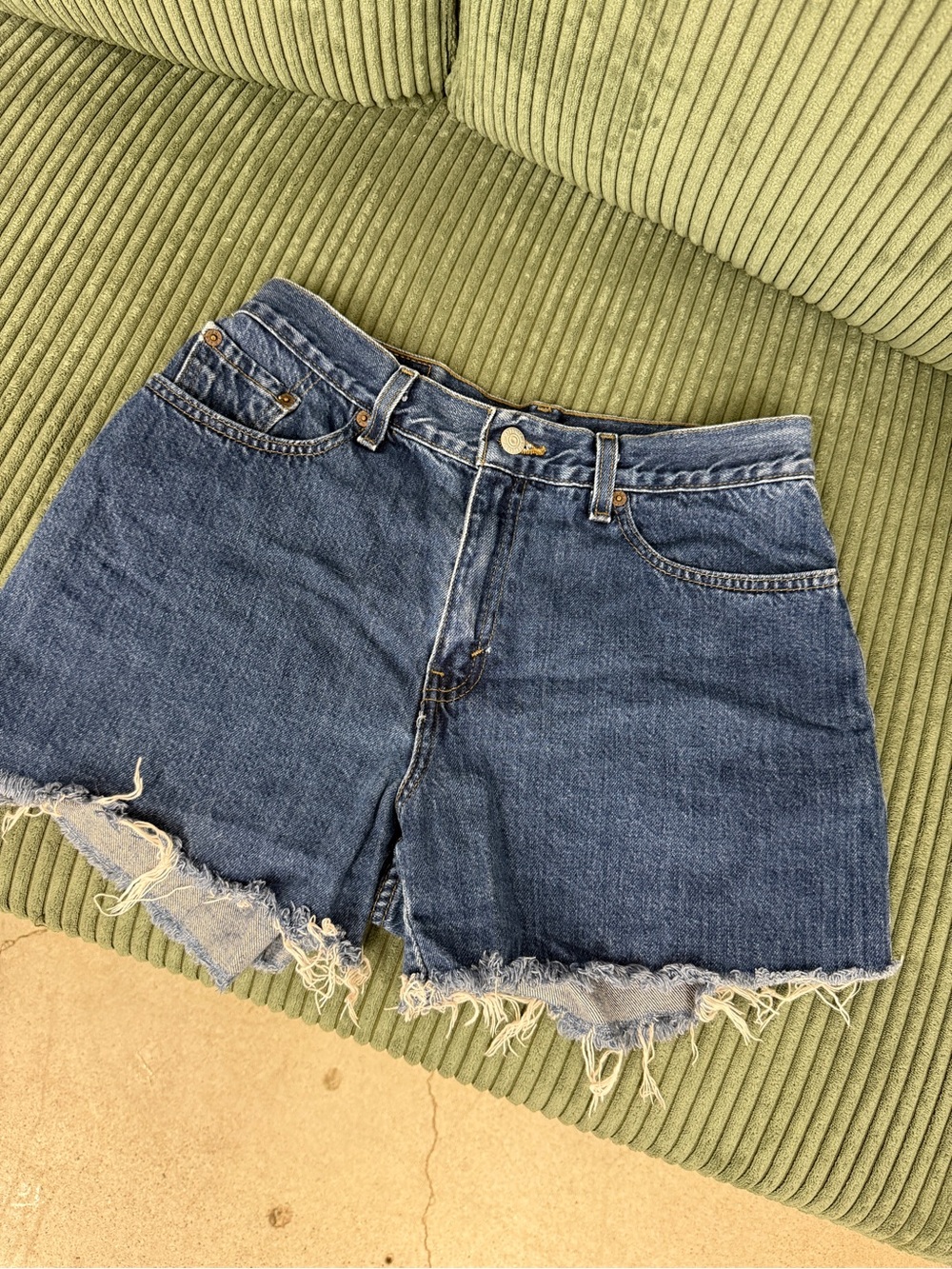 Lee Dark Blue Raw-Hem High-Rise Denim Shorts